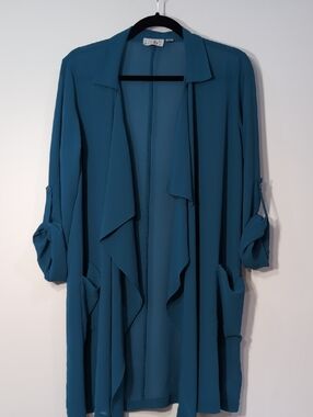 Joan Rivers Teal Open-Front Draped Sheer Cardigan Size 8